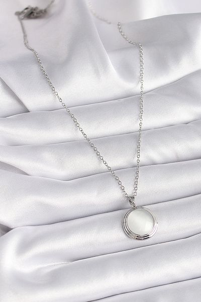 Skygo White Pearlescent Circle Model Women's Necklace - 316L Silver Color Tj-Bko9426