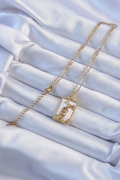Skygo 316L Steel Chain Gold Color White Enamel Tarot Necklace - Tj-Bko9249