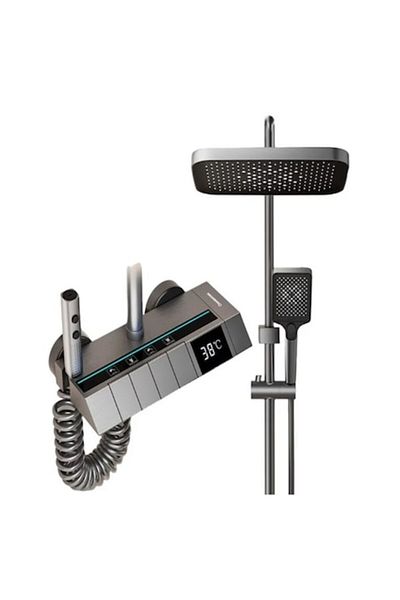 Rovitech Set de dus digital cu control termostatic, din otel inoxidabil, afisaj LED, argintiu