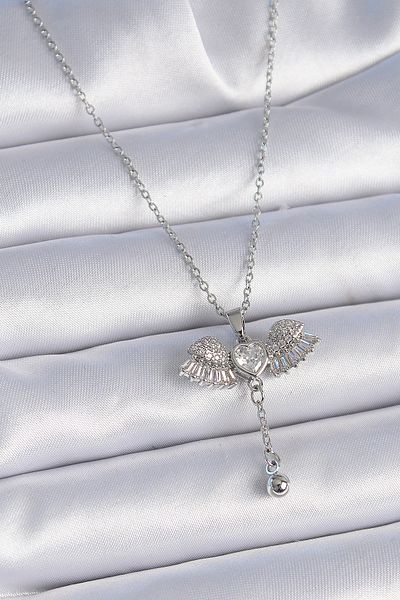 Skygo Zircon Stone Silver Color Wing Model Women's Necklace - Dangle Detail, 316L Steel Chain - Tj-Bko9380