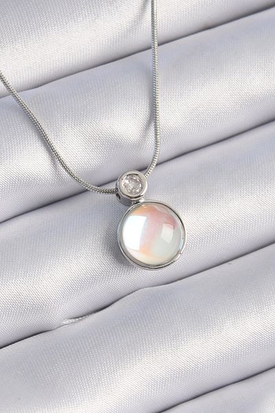 Skygo White Vintage 316L Necklace - Silver Color, Pearlescent Women's Necklace - Tj-Bko9327