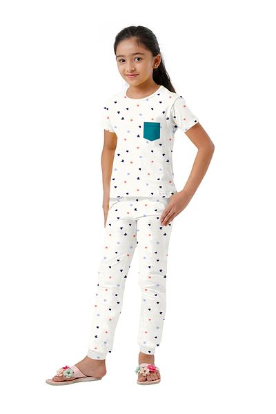 LAUREN SMITH Kids Cotton-Lycra Loungewear Set – Trendy Prints, T-Shirt & Pajama Bottoms with Pockets