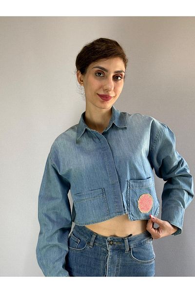 Gönülden Tasarım Cămașă DENIM CROP POCKET FEMEIE S/M