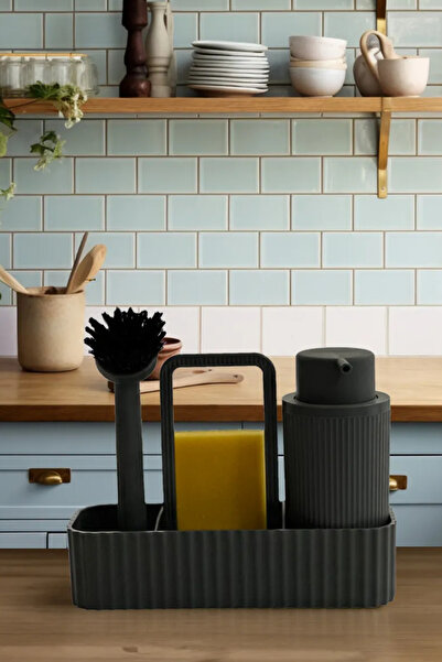 UFİX Set de chiuvetă de bucătărie cu perie albă, dozator de săpun lichid deasupra blatului, suport pentru perie, suport pentru burete și suport pentru cârpă