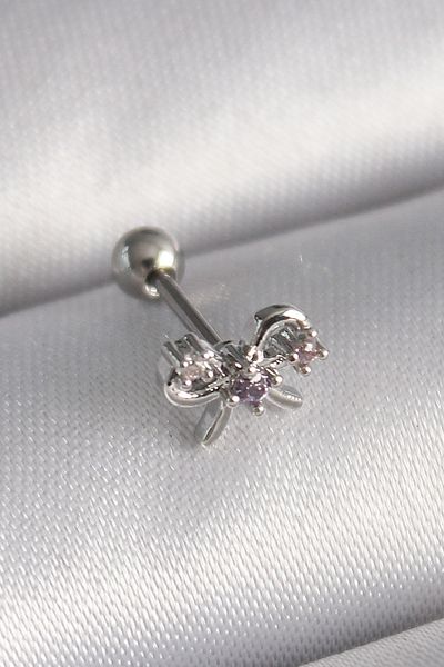 Skygo 316L Silver Ribbon Tragus Piercing with Zircon Stone Detail - Tj-Pr1265
