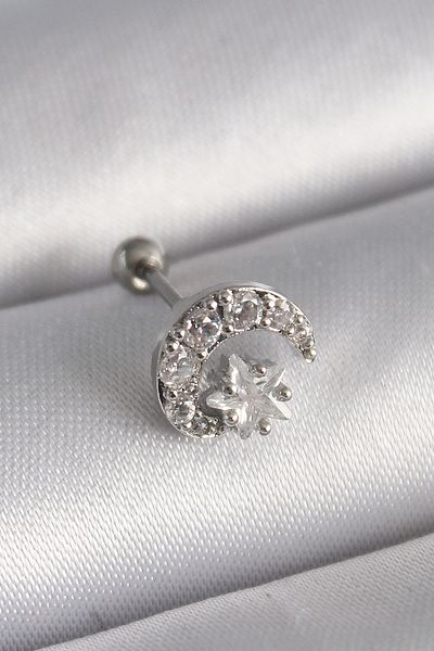 Skygo 316L Steel Silver Color Zircon Stone Moon Star Tragus Piercing - Tj-Pr1257