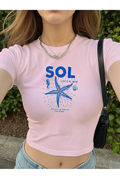 OVER HEAD Ženska majica Sol Junto Al Mar Štampano za bebe Skraćeni kroj T-shirt