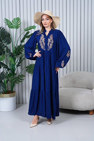 EL jadida Γυναικείο φόρεμα με κέντημα με παγιέτες Plus Size Hijab Navy Blue