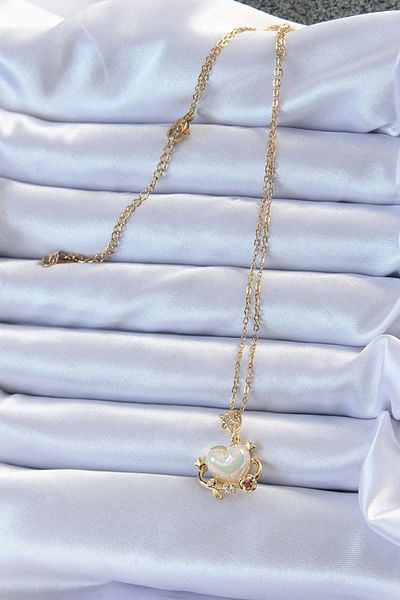 Skygo 316L Steel Chain Gold Color Zircon Stone Planet Look Heart Necklace - Tj-Bko9219