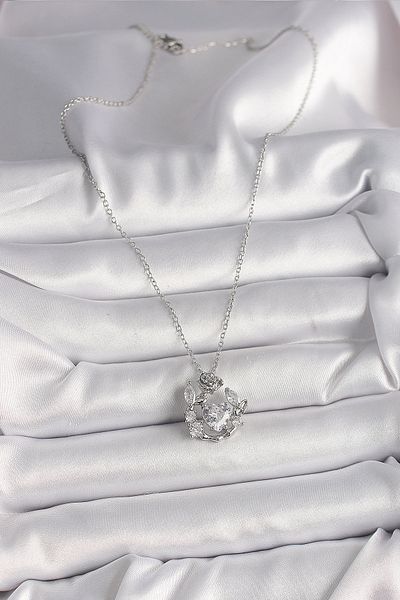 Skygo Silver Color 316L Steel Chain Handle Zircon Stone Heart Figure Krol Necklace