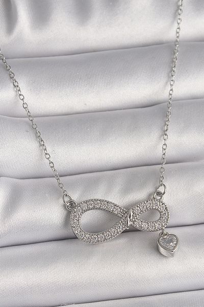 Skygo Silver Color 316L Steel Chain Necklace Women's Heart Detail with Zircon Stone - Tj-Bko9801