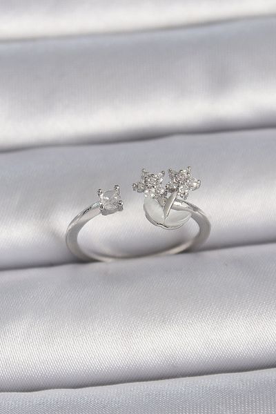 Skygo Brass Silver Color Adjustable Zircon Stone Star Model Women's Ring - Tj-Byk3397