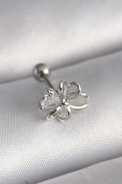 Skygo 316L Silver Ribbon Tragus Piercing with Zircon Stone Detail - Tj-Pr1289