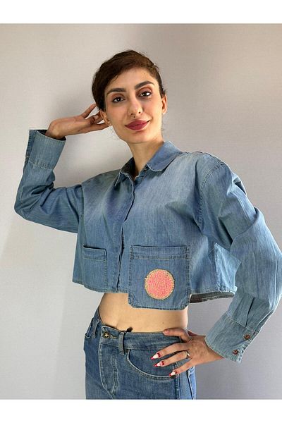 Gönülden Tasarım Cămașă DENIM CROP POCKET FEMEIE S/M
