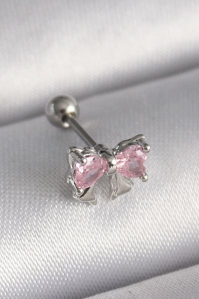 Skygo 316L Silver Bow Tragus Piercing with Pink Zirconia - Tj-Pr1251