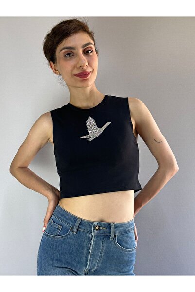 Gönülden Tasarım Stone Bird Embroidered Bady Crop
