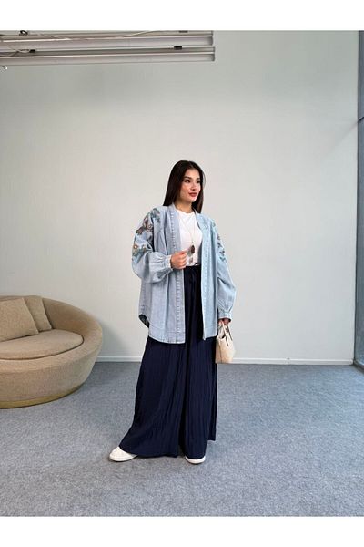 PİNK FLY Oversize Denim Jacket with Embroidery Detail