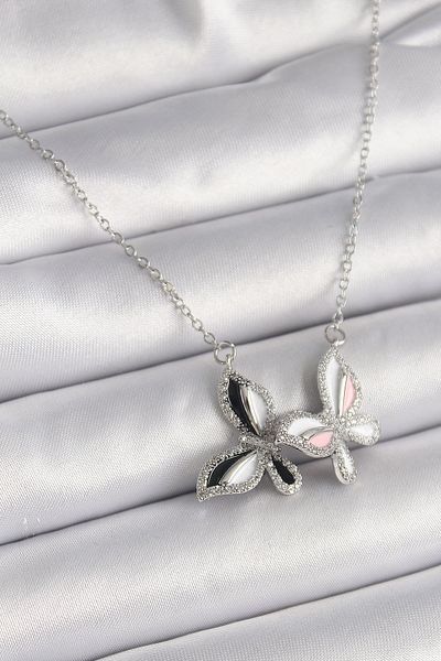 Skygo 316L Steel Silver Color Chain Zircon Stone Colorful Butterfly Model Women's Necklace - Tj-Bko9615