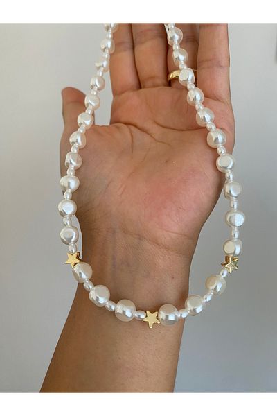 Stoneday Trapezoid Baroque Pearl Gold Star Detailed Summer Necklace