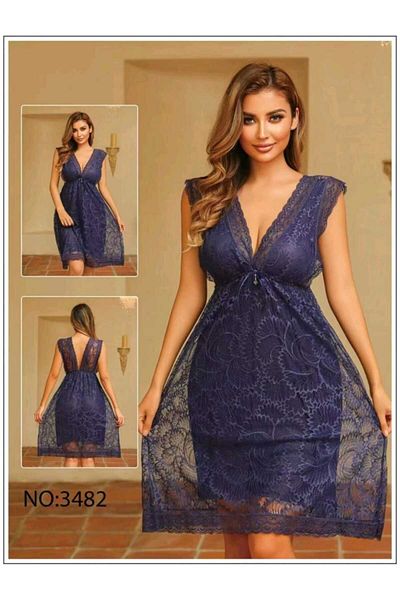 style iconic 💜 Elegant Deep-V Lace Nightdress – Royal & Refined
