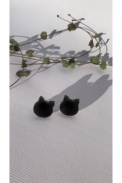 MISS GOLDEN Black Color Cat Dog Face Shaped Small Epoxy Earrings with Gold Accessories Handmade Gift