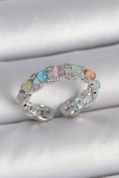 Skygo Brass Silver Color Colorful Enamel Adjustable Women's Ring - Tj-Byk3746