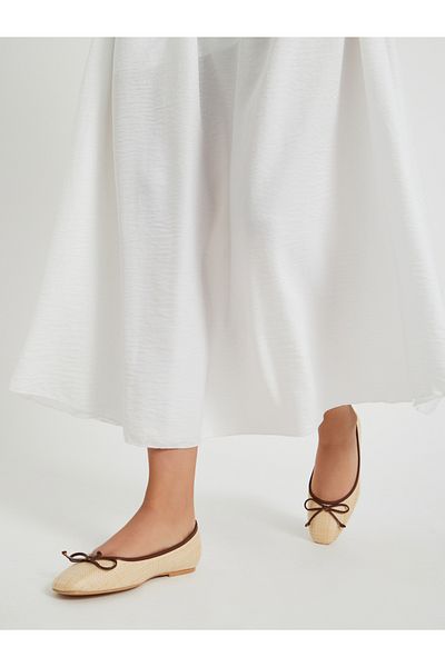 Styli Textured Bow Detail Ballerina Shoes