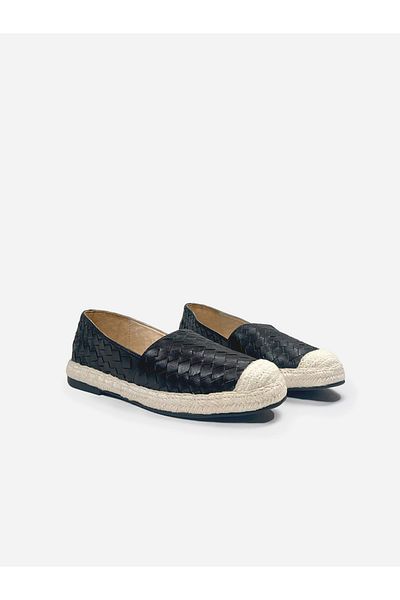 Heel Your Sole By Styli Women Black Weave Design Cap Toe Leather Espadrilles