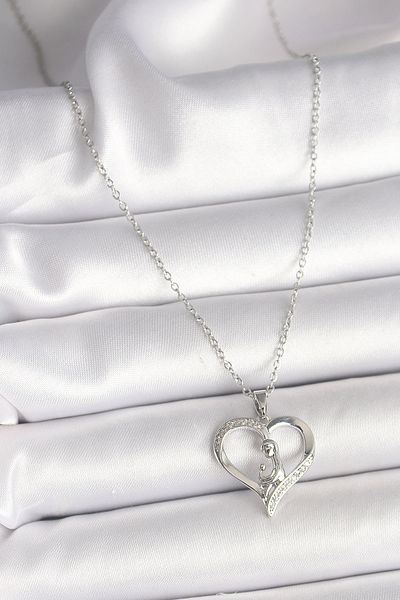 Skygo 316L Steel Silver Color Chain Zircon Stone Detailed Heart Model Women's Necklace - Tj-Bko9854