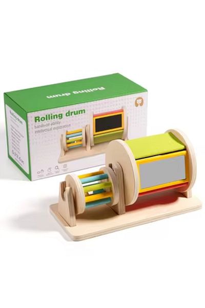 Qiaike Jucărie Montessori pentru bebeluși: Cilindru zornăitor colorat cu oglindă