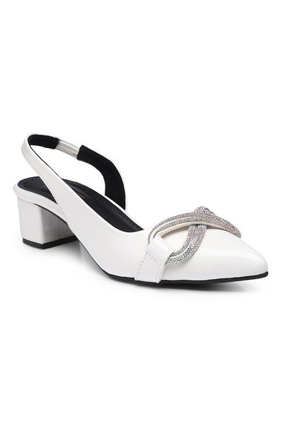 GNIST By Styli Embellished Pointed Toe Block Heel Slingback Shoes