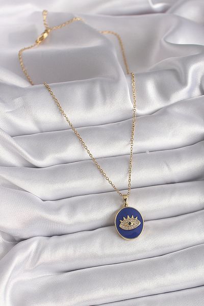 Skygo Gold Color Chain Me<size>Freckled Blue Enameled Zircon Stone 316L Steel Necklace</size>