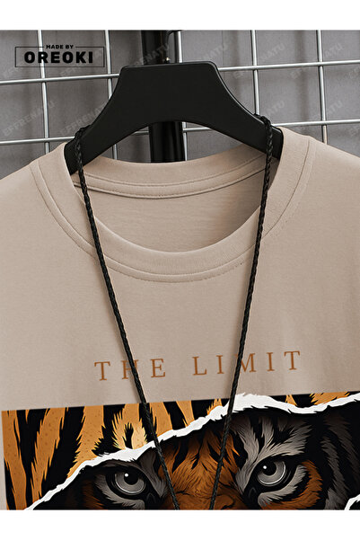 EFFRENATU No Border Tiger Printed Cotton Men's Beige T-Shirt-Black Shorts Set