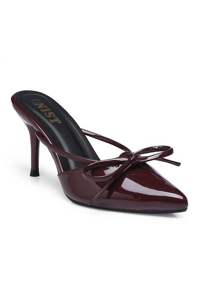 GNIST By Styli Plain Pointed Toe Stiletto Heel Mules with Bow Detail