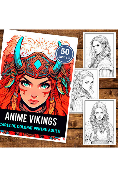 Legendary Gifts Книжка за оцветяване за възрастни, 50 илюстрации, Аниме Викинги