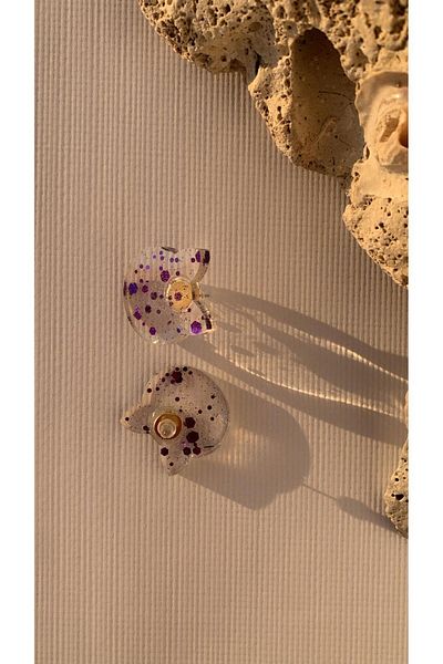 MISS GOLDEN Transparent Colored Cat Dog Face Purple Glitter Gold Accessory Large Epoxy Earrings Handmade Gift