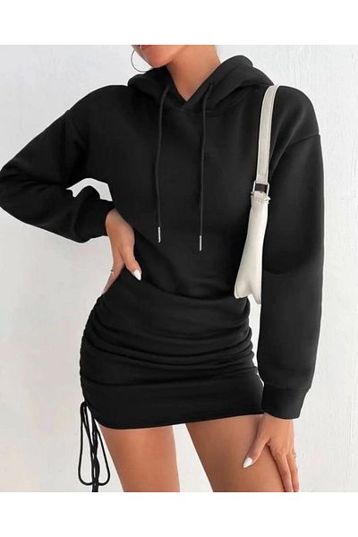 Zerenyus White Mini 3 Thread Raised Kompact Hooded Black Dress