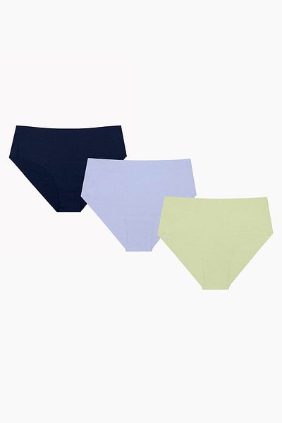Motto10 butik Motto10Butik Light Khaki Blue Navy Blue 3-Piece Laser Cut No Trace High Waist Panties