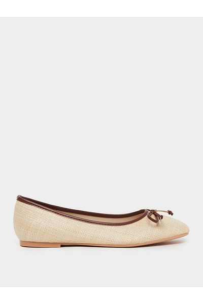 Styli Textured Bow Detail Ballerina Shoes