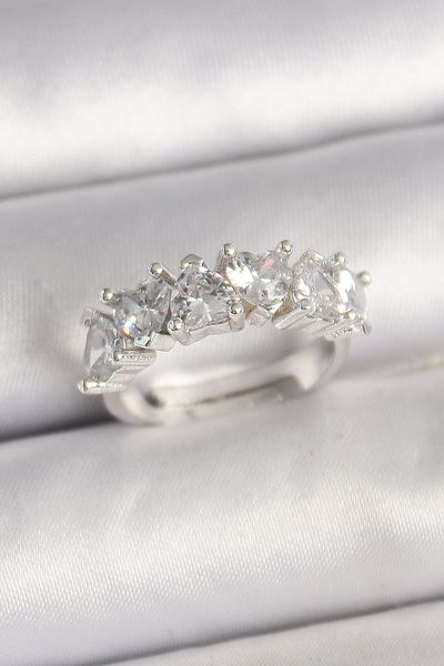 Skygo Silver Color Zircon Stone Heart Model Ring Adjustable for Women - Tj-Byk3701