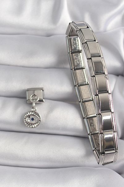Skygo Silver Color 316L Steel Eye Model Zircon Stone Charm Nomination