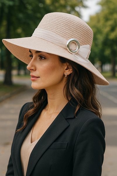 LAGRANZE Bow Tulle Detailed Straw Women's Hat