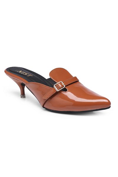 GNIST By Styli Buckle Detail Pointed Toe Kitten Heel Mules