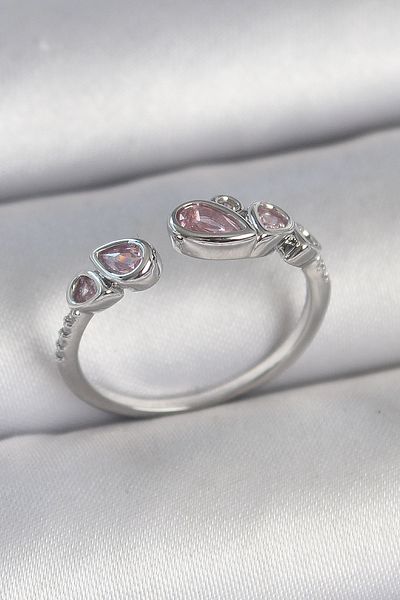 Skygo Brass Silver Color Pink Drop Zircon Stone Adjustable Model Women's Ring - Tj-Byk3734