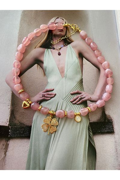 Pinery Jewels Clover Pink Stone Summer Women's Necklace – Modern and Stylish Design