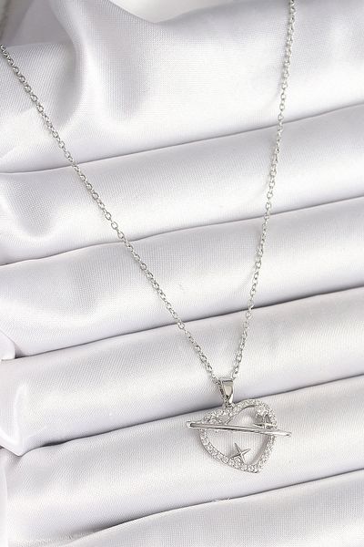 Skygo 316L Steel Silver Color Chain Zircon Stone Heart Model Star Detail Women's Necklace - Tj-Bko9860