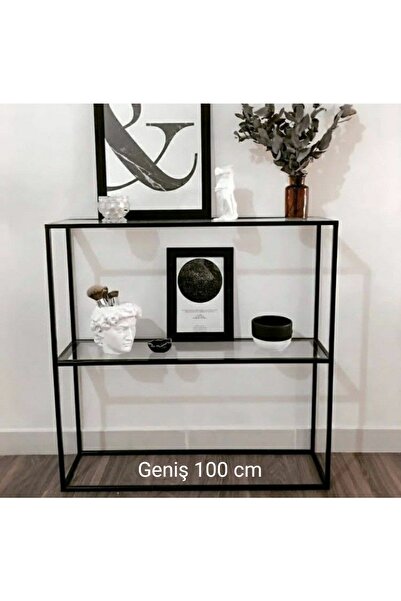 Home Pırlanta Siyah Dresuar Kahve Köşesi Modern Konsol 100 cm Şeffaf Cam