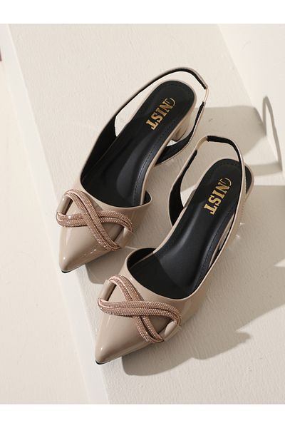 GNIST By Styli Embellished Pointed Toe Block Heel Slingback Shoes