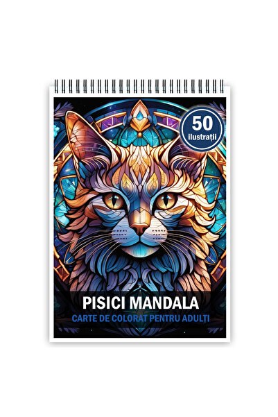 Legendary Gifts Carte de colorat pentru adulti, 50 de ilustratii Pisici Mandala