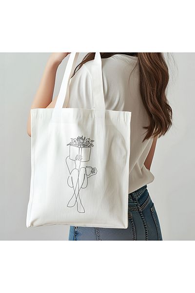 PESHLİSTORE Minimal Book and Coffee Design Cloth Bag